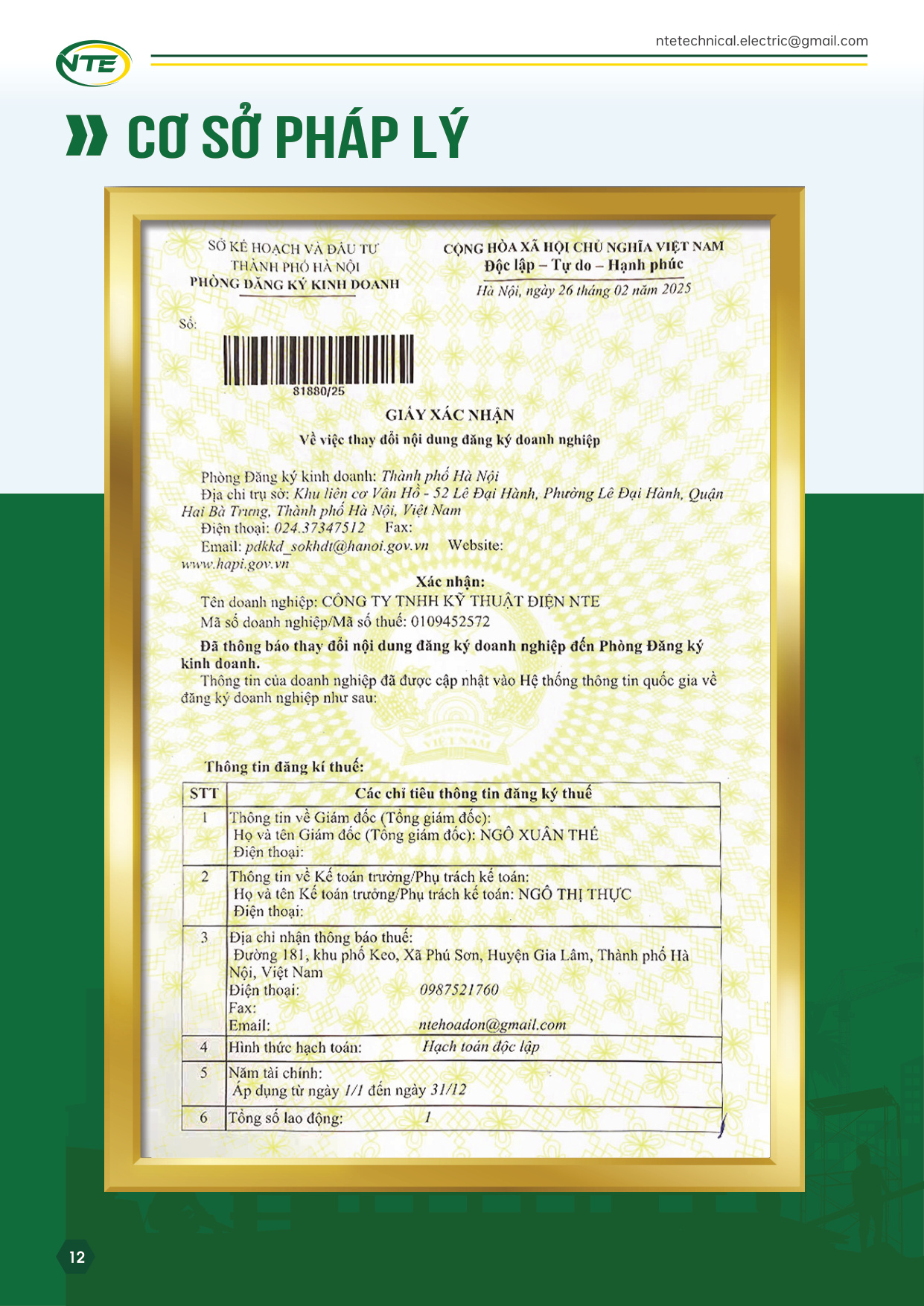 Giấy ĐKKD NTE Trang 1
